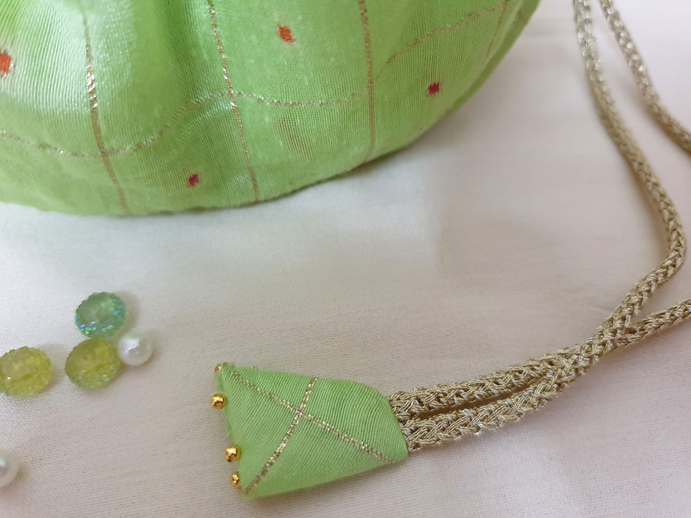 Thumbnail: Parrot Green Golden Checks Jewellery cum travel pouch