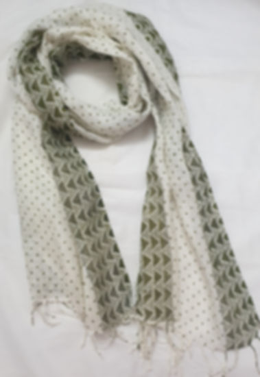 Linen Watercress Green Hand Block Printed Stole