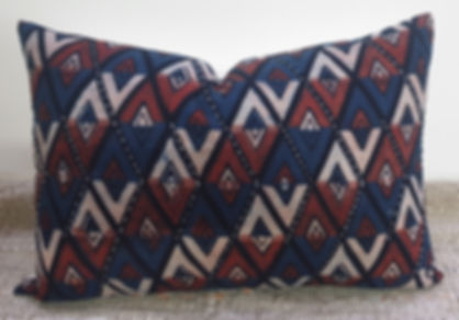Cotton Diamond Block Printed Kantha work Cushion Cover