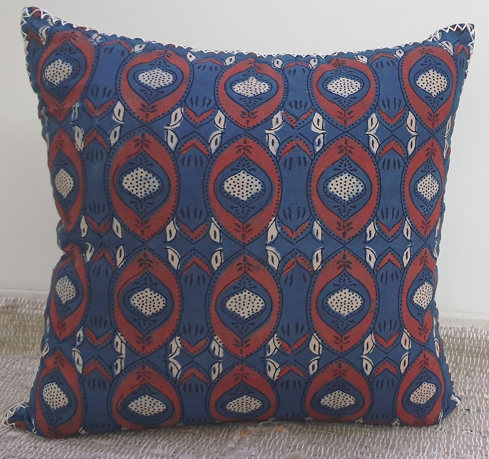 Thumbnail: Cotton Hand Block Printed Cushion Cover with Hand Stitched Edge