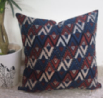 Cotton Diamond Block Printed Kantha work Cushion Cover