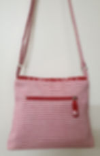 Thumbnail: Cotton Pin Stripe Sling Bag with Crochet Flap