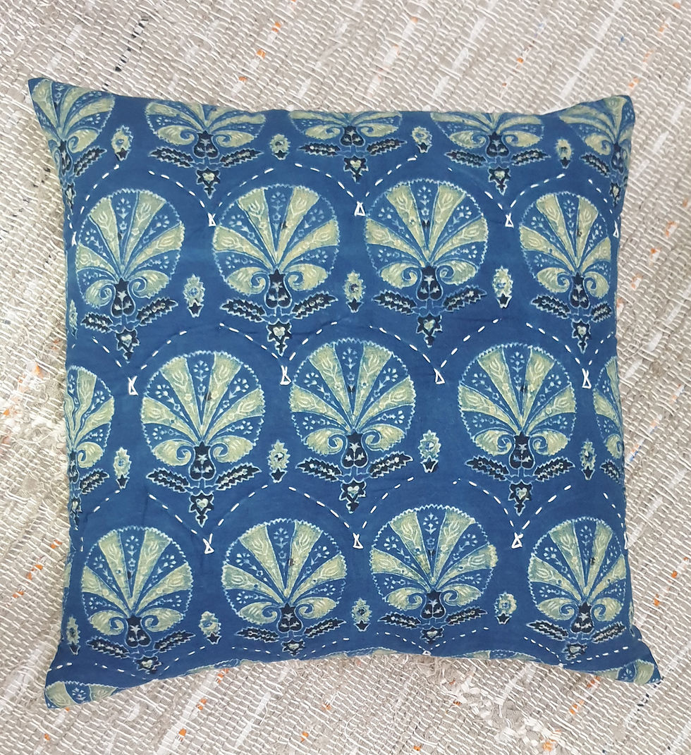 Thumbnail: Cotton Ajrakh Block Printed Hand Quilted Cushion