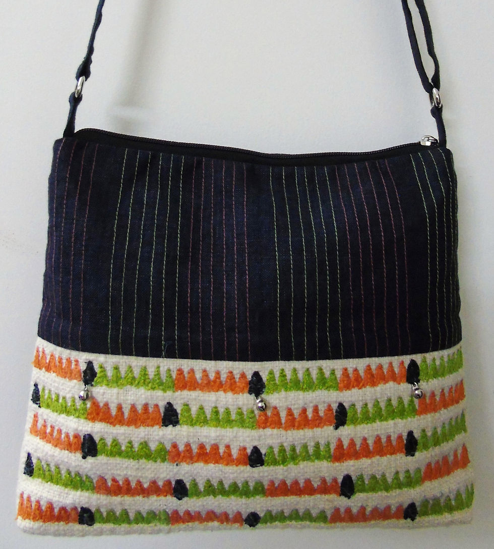 Thumbnail: Black Cotton Sling Bag with multi color embroidery