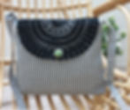 Thumbnail: Cotton Pin Stripe Sling Bag with Crochet Flap