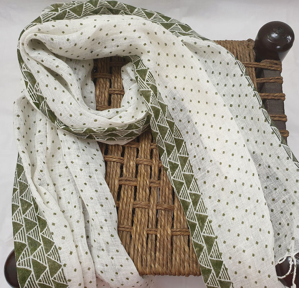 Thumbnail: Linen Watercress Green Hand Block Printed Stole