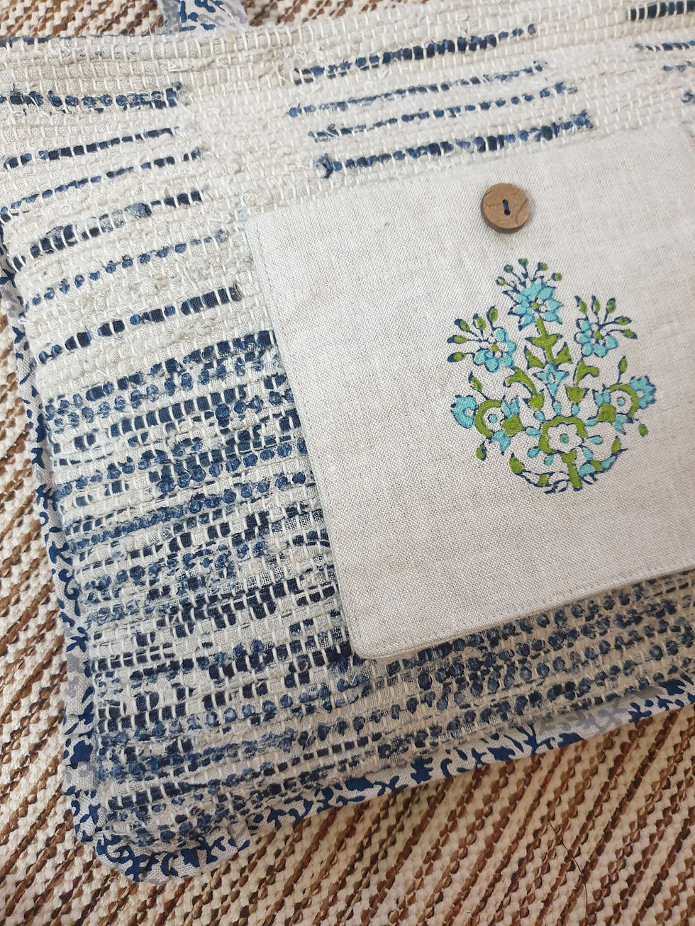 Thumbnail: Blue Chindi Bag with patch pocket