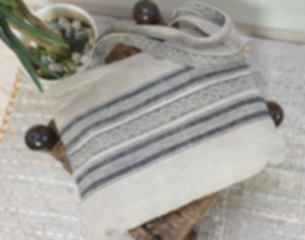 Linen Yarn Dyed Stripe with Block Print Tote Bag