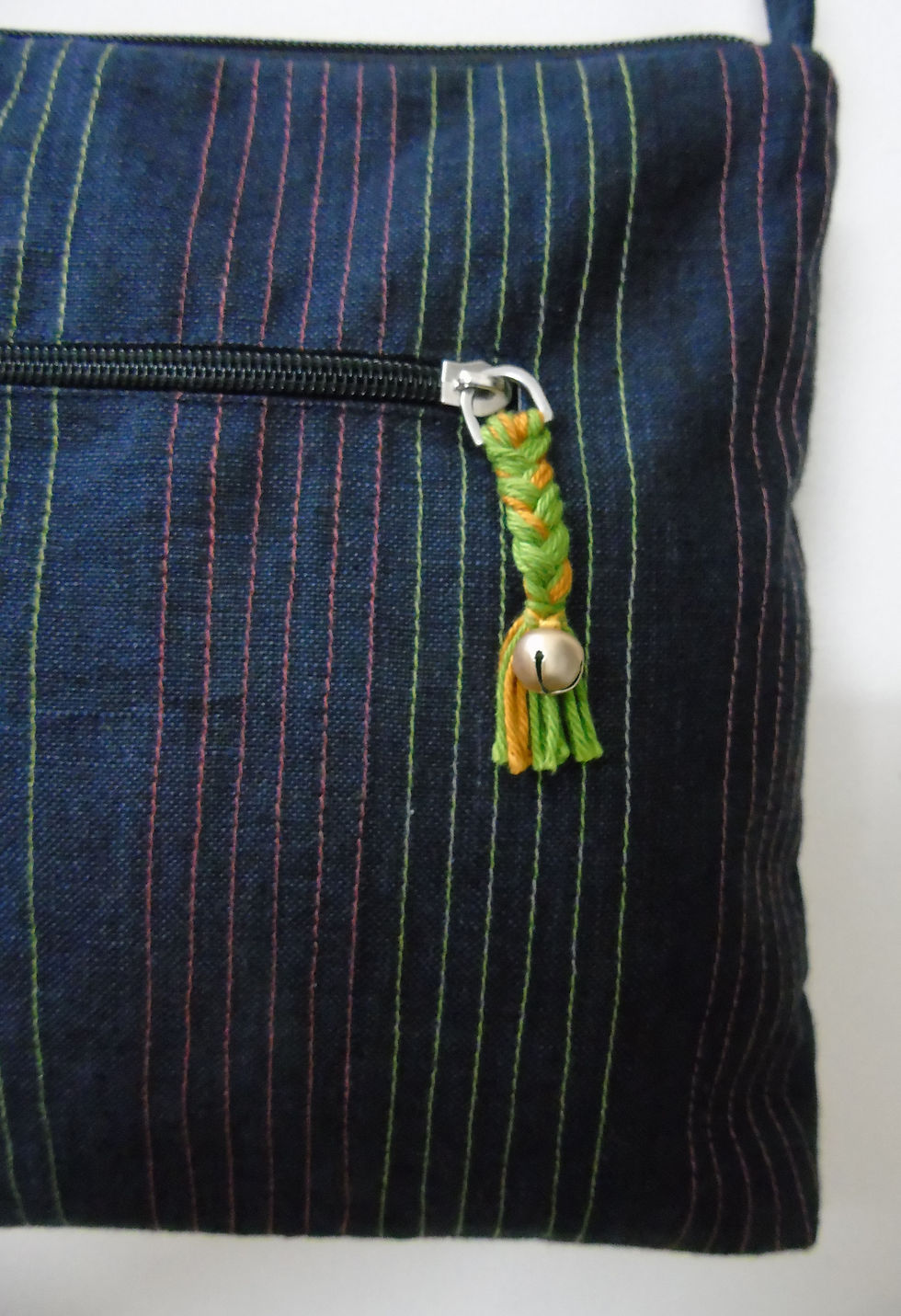 Thumbnail: Black Cotton Sling Bag with multi color embroidery