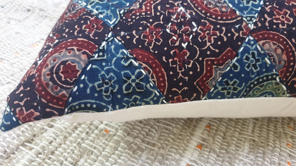 Thumbnail: Cotton Ajrakh Block Printed Patchwork Cushion