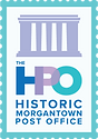 Postage stamp with a building and "The HPO Historic Morgantown Post Office"