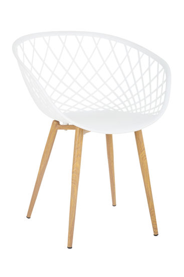 Cadeira branca moderna com pernas de madeira