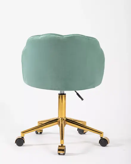 Banqueta giratória estofada verde, base dourada