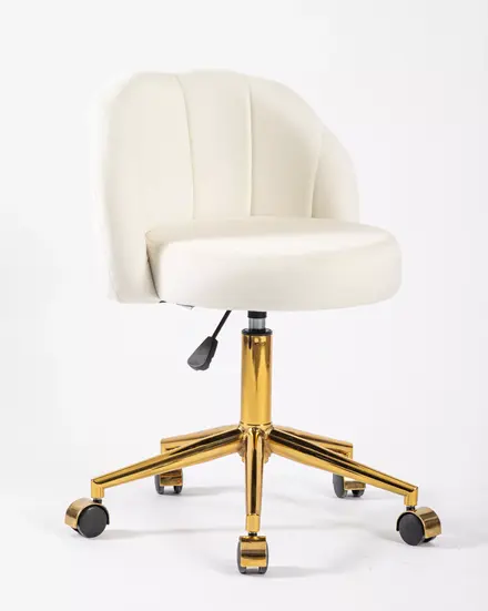 Banqueta giratória estofada bege, pés dourados