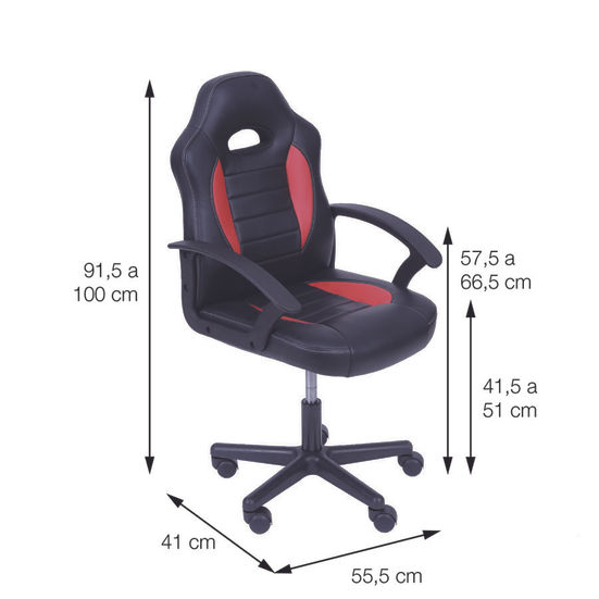 Cadeira giratória gamer, preto e vermelho, dimensões em cm