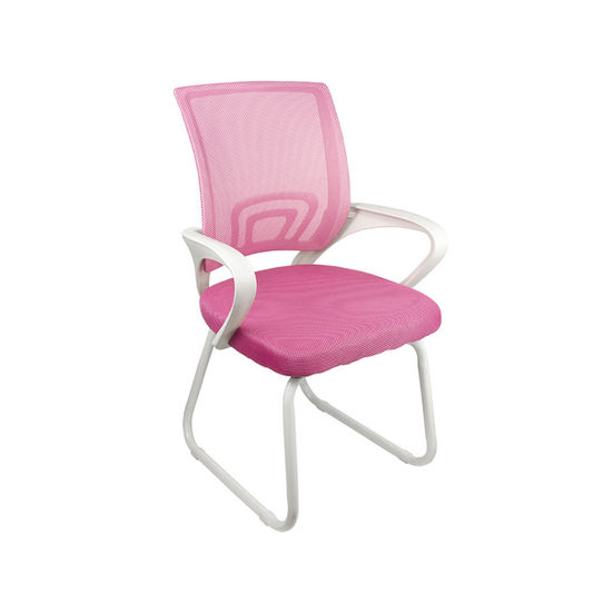 Cadeira rosa e branca para escritório, confortável e moderna.