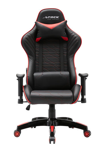 Poltrona gamer preta e vermelha, alta, giratória, confortável para escritório