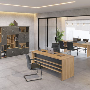 Escritório moderno com mesa e armário