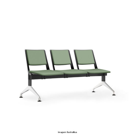 Banqueta moderna para escritório, três lugares, assento verde claro.