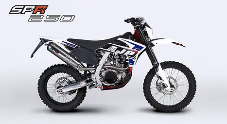 250 ENDURO
______________

Equipped with an ultra light weight chassis, a reliable 250cc single cylinder with an electronic fuel injection  motor and a sophisticates suspension set-up.... Whether you like to express your mud sliding talent in the woods or commuting through your city, you will be drifting into the future with a maxed out grin and joy.

Handling is enhanced by the latest fully adjustable Saschs suspension, All you have to do is to choose your path ahead and twisting the throttle to the max.