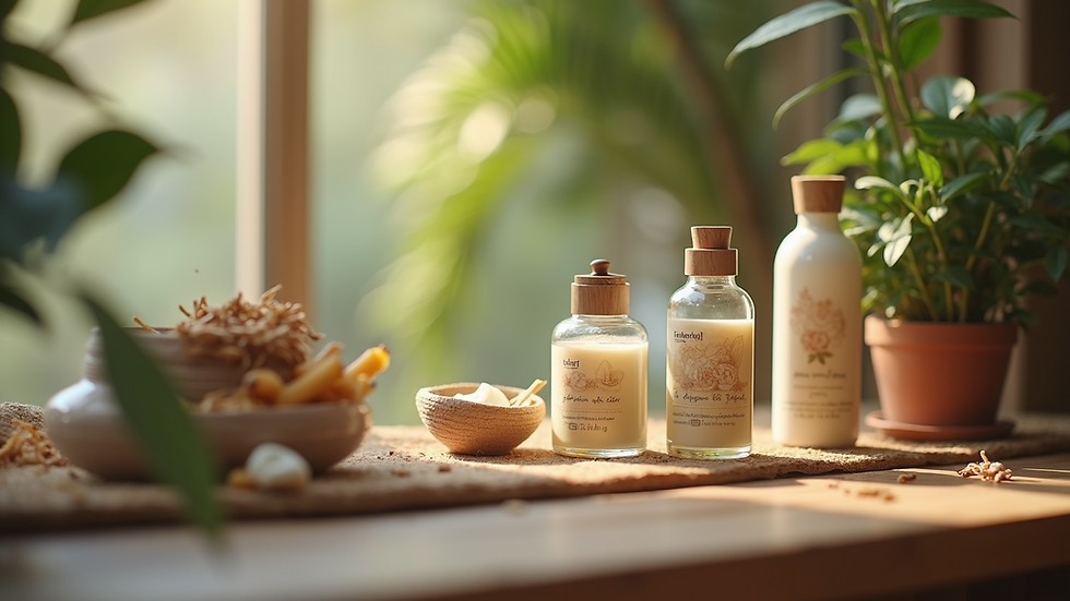 Close-up view of eco-friendly products on display