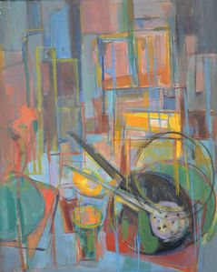 800. Nature Morte. Huile sur Isorel. 73 x 60.