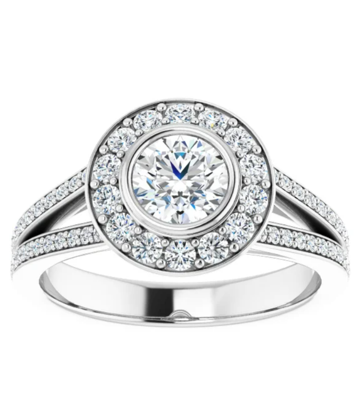 Bezel Set Halo Style Engagement Ring