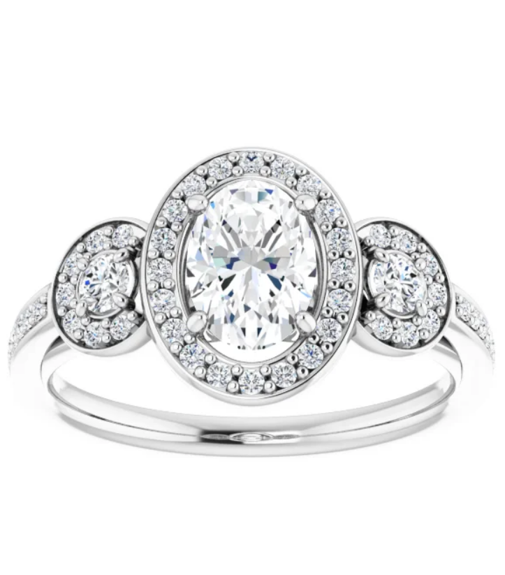 3 Stone Halo Engagement Ring