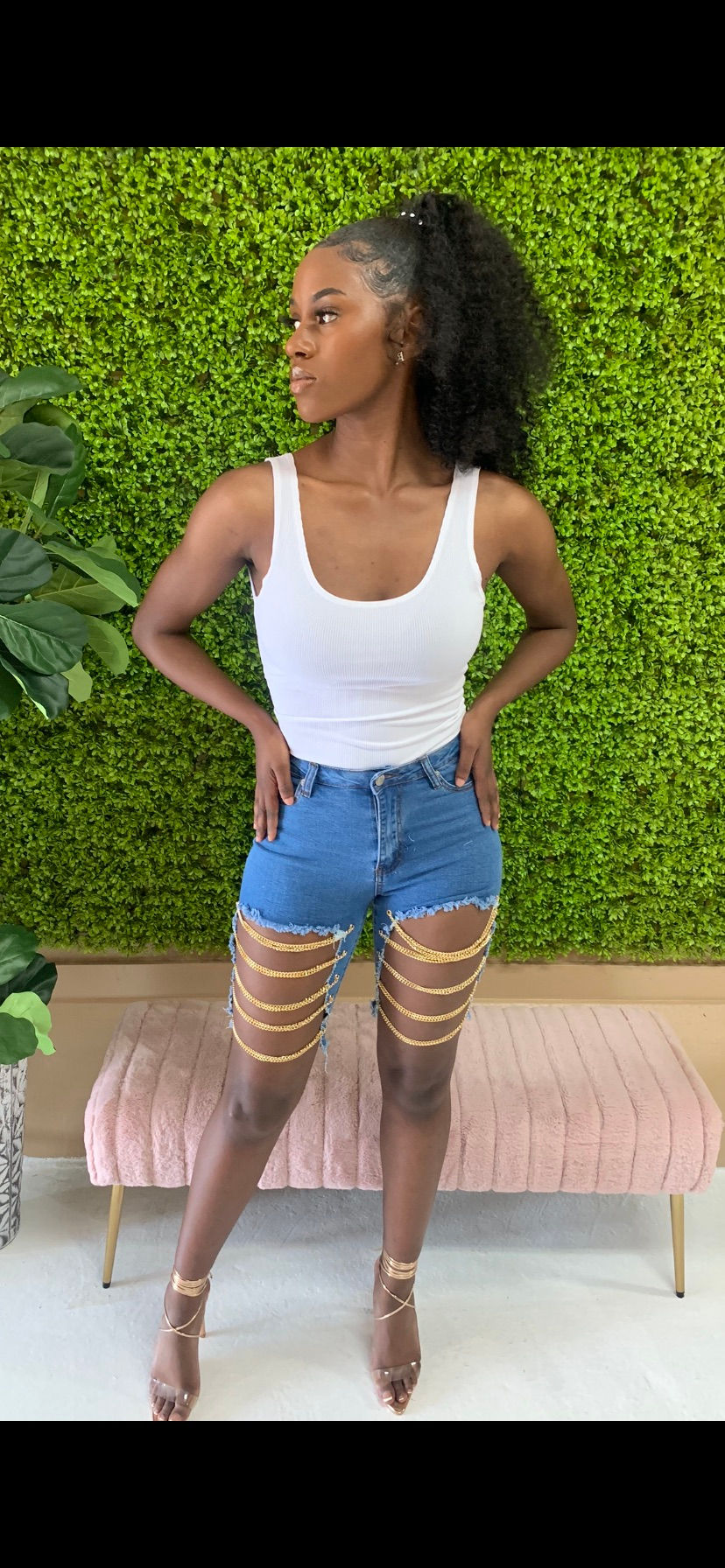 High Waisted Gold Chain Shorts