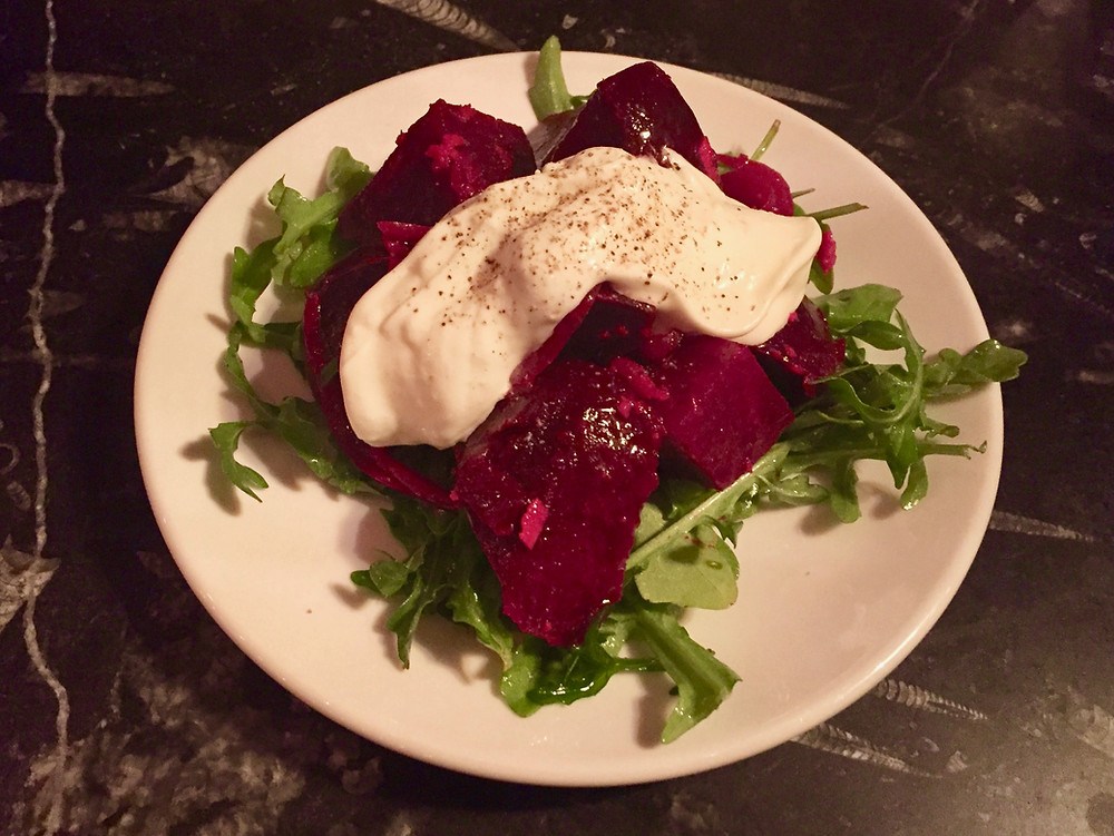 Beet salad with Spoonwood Cabin goat cheese at Remedy Wine Bar