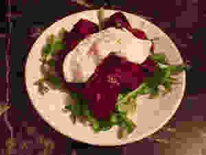 Beet salad with Spoonwood Cabin goat cheese at Remedy Wine Bar