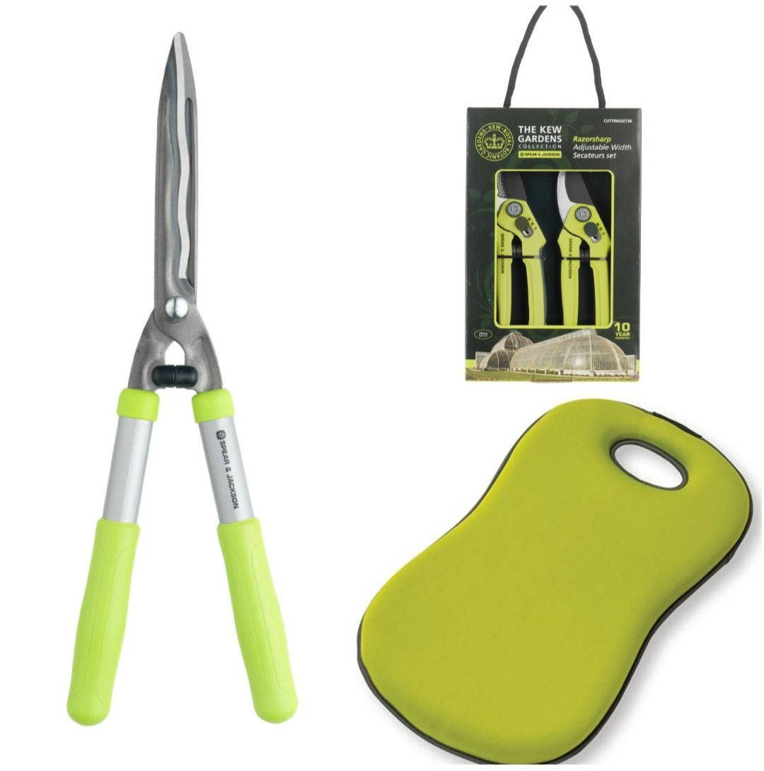 SPEAR&JACKSON GARDENER'S GIFT SET, TWIN PACK SECATEURS, KNEELER & GREEN SHEARS