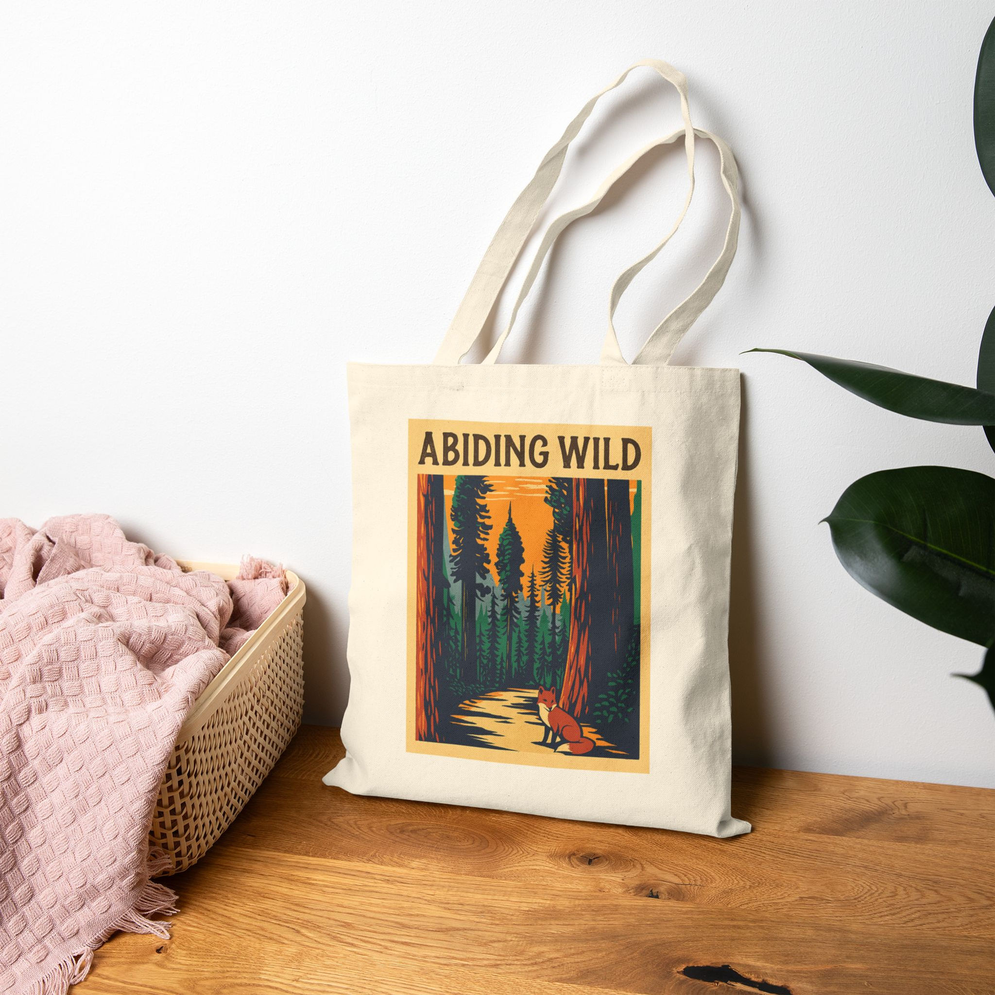Abiding Wild Canvas Tote Bag — Retro Wilderness Forest Design