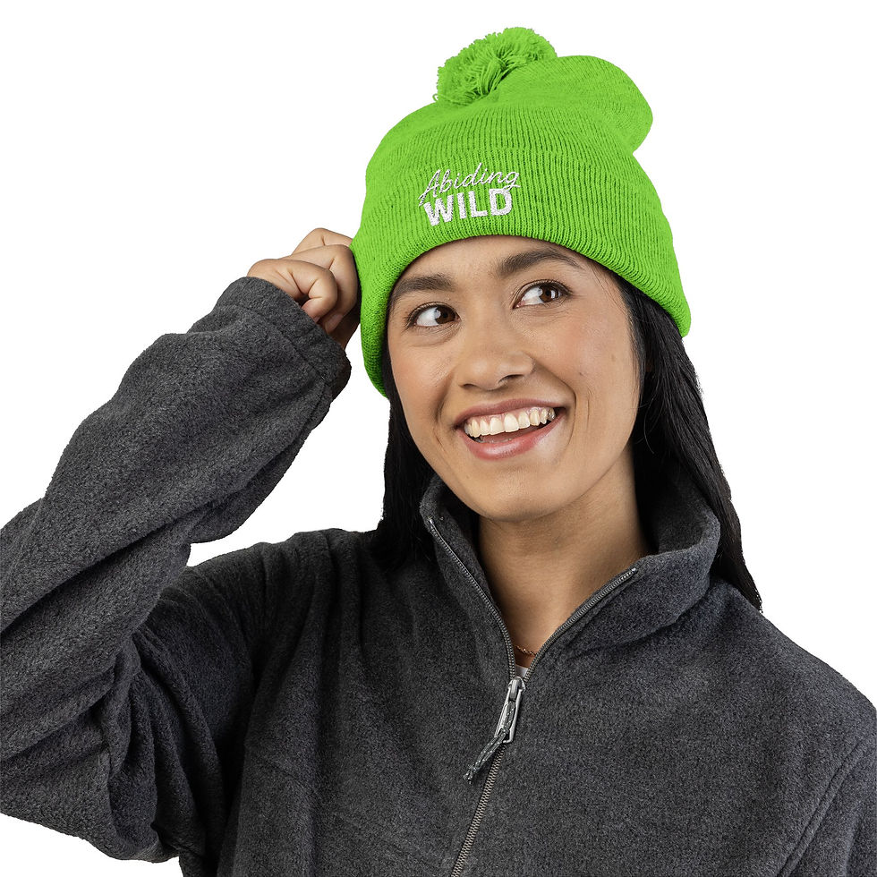 Thumbnail: Abiding Wild Pom-Pom Knit Cap — Embroidered Winter Beanie