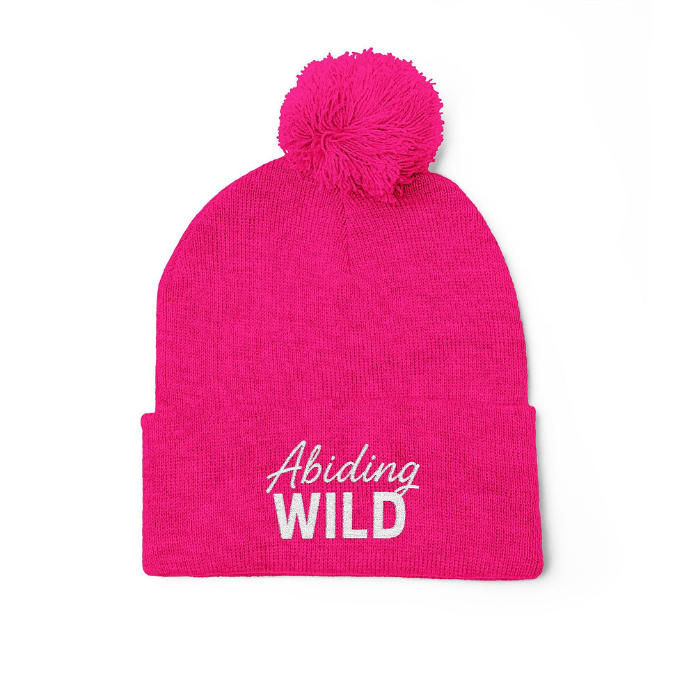 Thumbnail: Abiding Wild Pom-Pom Knit Cap — Embroidered Winter Beanie