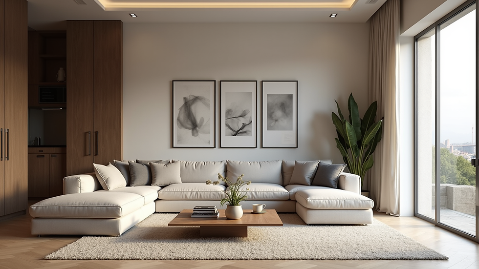 Eye-level view of a modern living room with stylish decor
