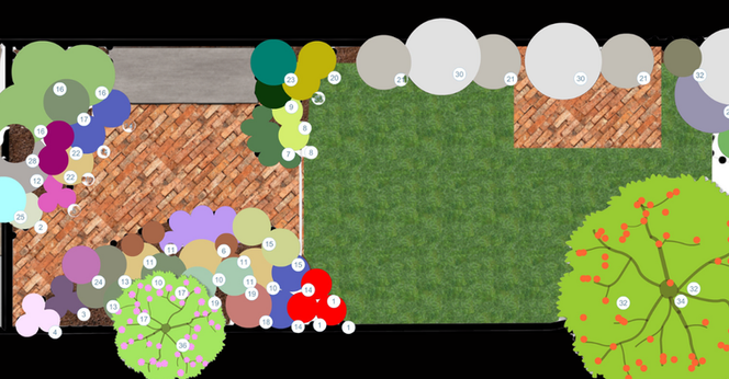 Explore professional garden material plans from The Moonlight Garden Design Co. High-resolution layouts featuring detailed brick textures, lawn zoning, and precise planting areas to ensure a cohesive, build-ready landscape design.