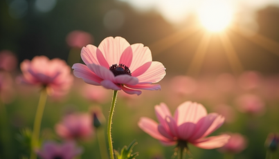 Close-up view of a vibrant pink Japanese Anemone among greenery