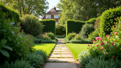 Eye-level view of a beautifully landscaped South London garden with lush greenery