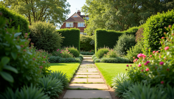 Eye-level view of a beautifully landscaped South London garden with lush greenery