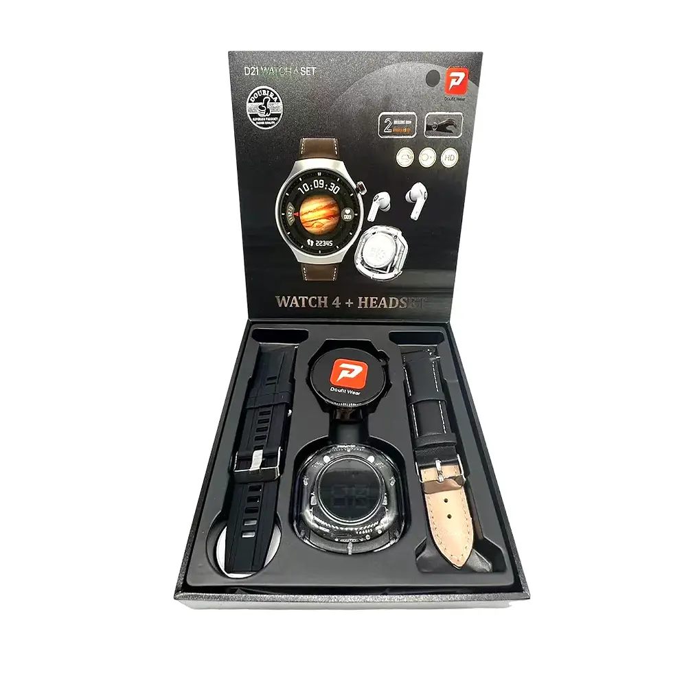 الصورة المصغرة: 2025 D21 Smart Watch 4 Headphone 2 in 1 Set 2 Strap 1.52"