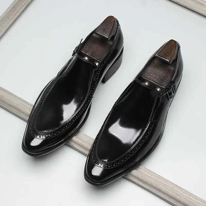Миниатюра: Sapatos masculinos italianos feitos à mão, de couro bovino com fivela
