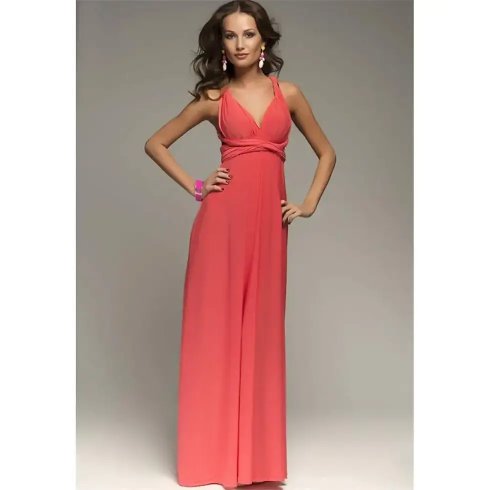 الصورة المصغرة: Vestido longo feminino vermelho Wrap Conversível Boho Maxi Club