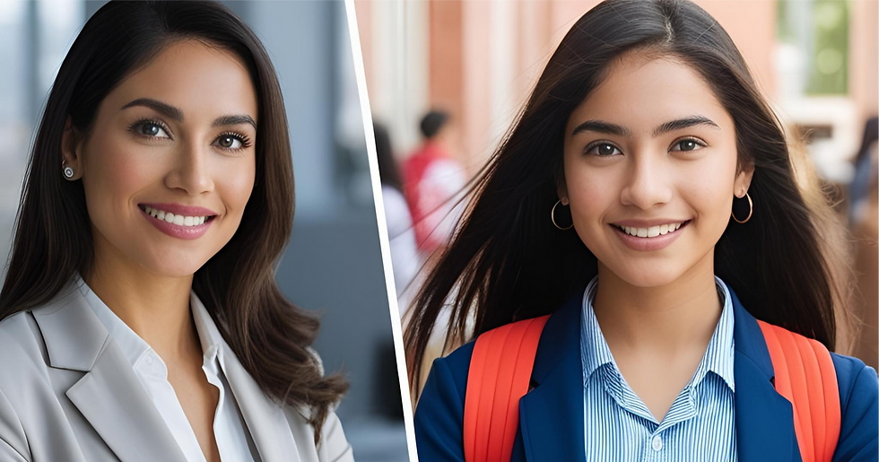 Una chica Hispana cuando era chica y ya mayor de edad