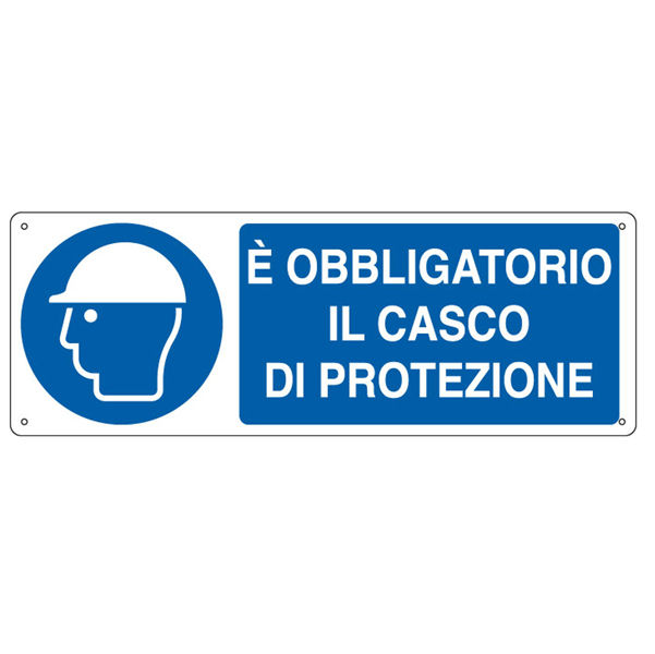 Cartello segnalatore - 35x12,5 cm - E' OBBLIGATORIO IL CASCO DI PROTEZIONE - immagine principale