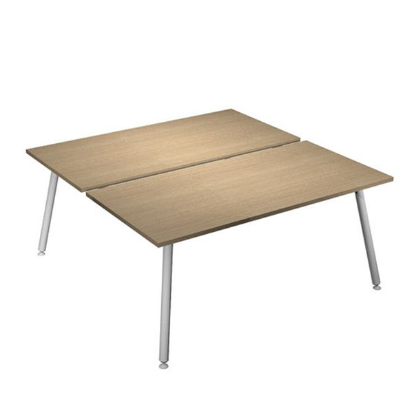 Scrivania Skinny Metal a 2 postazioni contrapp. - 140 x 166 cm - bianco / rovere - immagine principale