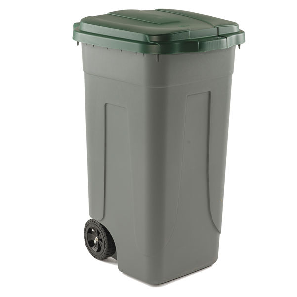 Bidone mobile - con chiusura a clip - 49x54x85 cm - 100 L - grigio/verde - immagine principale
