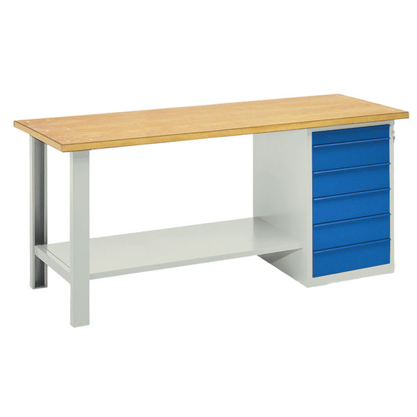 Banco da lavoro - 6 cassetti blu - 200 x 75 x 90 cm - grigio/legno - Tecnotelai - immagine principale