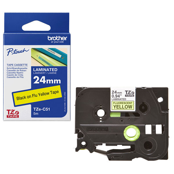 Brother - Nastro laminato fluorescente - Nero/Giallo fluo - TZEC51 - 24mm x 5mt - immagine principale