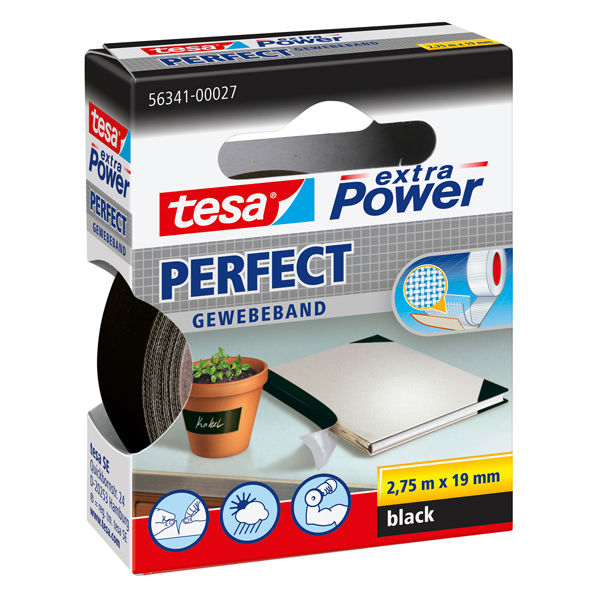 Nastro adesivo telato XP Perfect - 19 mm x 2,7 m - tela plastificata - nero - immagine principale